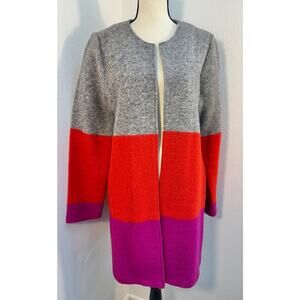 Max Studio Wool Coat Colorblock Carcoat Gray Red Pink Long Coatigan Blazer L